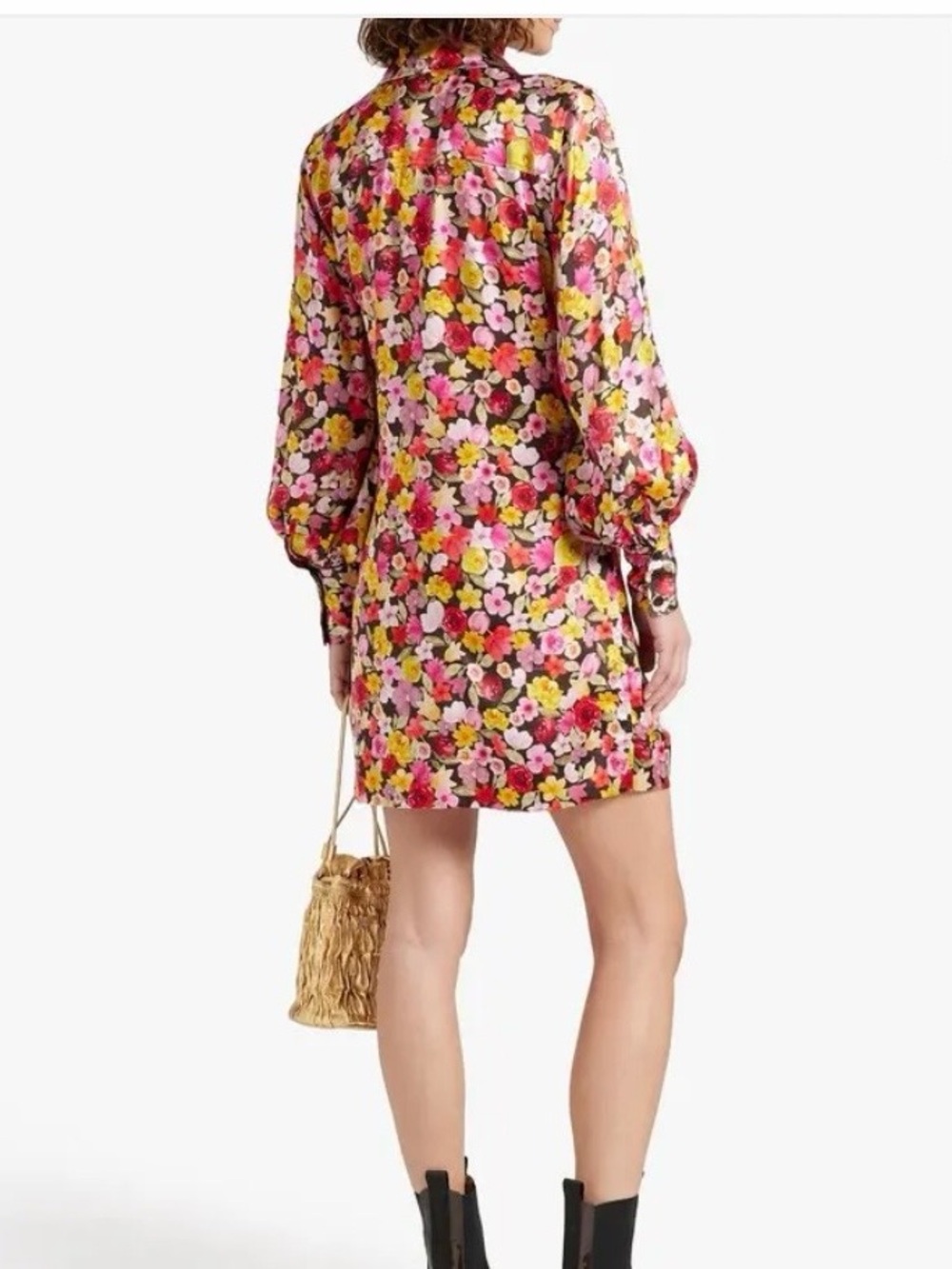 GANNI Floral Print Ruched Mini Silk Dress size 2 reg $395 - Picture 5 of 10